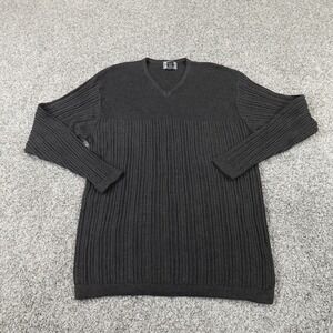 Montecatini Sweater Mens M Gray Pullover Knit V Neck Rib Knit Italy Italian Wool